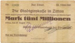 Zittau - Städte- und Staatsbank der Oberlausitz - 29.8.1923 - 5 Millionen Mark