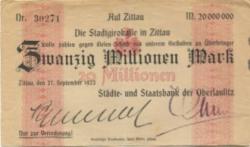 Zittau - Städte- und Staatsbank der Oberlausitz - 27.9.1923 - 20 Millionen Mark