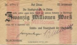 Zittau - Städte- und Staatsbank der Oberlausitz - 27.9.1923 - 20 Millionen Mark