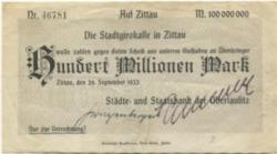 Zittau - Städte- und Staatsbank der Oberlausitz - 29.9.1923 - 100 Millionen Mark
