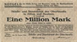 Zittau - Städte- und Staatsbank der Oberlausitz und Bezirksverbände Bautzen, Kamenz, Löbau und Zittau - 16.8.1923 - 1 Million Mark