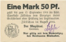 Züllichau (heute: PL-Sulechów) - Stadt - August 1914 - 15.9.1914 - 1.50 Mark 