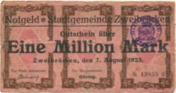 Zweibrücken - Stadt - 7.8.1923 - 1 Million Mark 