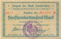 Zweibrücken - Stadt - 14.8.1923 - 500000 Mark 