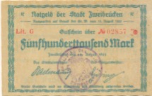 Zweibrücken - Stadt - 14.8.1923 - 500000 Mark 