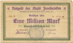 Zweibrücken - Stadt - 14.8.1923 - 1 Million Mark 