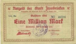 Zweibrücken - Stadt - 14.8.1923 - 1 Million Mark 