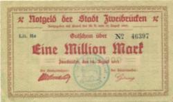 Zweibrücken - Stadt - 14.8.1923 - 1 Million Mark