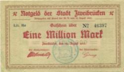 Zweibrücken - Stadt - 14.8.1923 - 1 Million Mark 