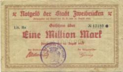 Zweibrücken - Stadt - 14.8.1923 - 1 Million Mark 