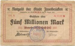 Zweibrücken - Stadt - 14.8.1923 - 5 Millionen Mark 