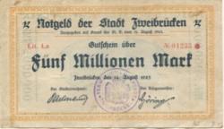 Zweibrücken - Stadt - 14.8.1923 - 5 Millionen Mark 