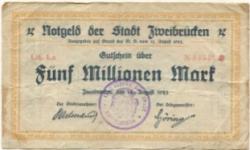 Zweibrücken - Stadt - 14.8.1923 - 5 Millionen Mark 