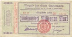 Zweibrücken - Stadt - 14.8.1923 - 1.4.1924 - 500 Millionen Mark 