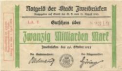 Zweibrücken - Stadt - 14.8.1923 - 1.4.1924 - 500 Millionen Mark 