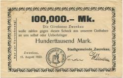 Zwenkau - Stadt - 15.8.1923 - 100000 Mark 