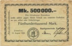 Zwenkau - Stadt - 15.8.1923 - 500000 Mark 
