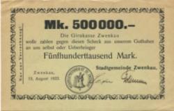 Zwenkau - Stadt - 15.8.1923 - 500000 Mark 