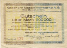 Zwischenahn (Bad) - Grashorn Maschinenwerke AG - 8.8.1923 - 500000 Mark 