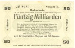 Böhringen-Rickelshausen (heute: Radolfzell) - AG der Ziegelfabriken Thayngen und Rickelshausen - 22.10.1923 - Ende November 1923 - 50 Milliarden Mark