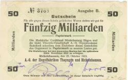 Böhringen-Rickelshausen (heute: Radolfzell) - AG der Ziegelfabriken Thayngen und Rickelshausen - 22.10.1923 - Ende November 1923 - 50 Milliarden Mark