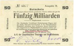 Böhringen-Rickelshausen (heute: Radolfzell) - AG der Ziegelfabriken Thayngen und Rickelshausen - 22.10.1923 - Ende November 1923 - 50 Milliarden Mark
