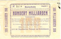 Böhringen-Rickelshausen (heute: Radolfzell) - AG der Ziegelfabriken Thayngen und Rickelshausen - 22.10.1923 - Ende November 1923 - 100 Milliarden Mark