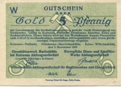 Eulau-Wilhelmshütte (heute: PL-Ilava) - Wilhelmshütte AG für Maschinenbau und Eisengießerei - 3.11.1923  5 Gold-Pfennig 