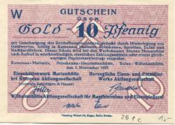 Eulau-Wilhelmshütte (heute: PL-Ilava) - Wilhelmshütte AG für Maschinenbau und Eisengießerei - 3.11.1923  10 Gold-Pfennig 