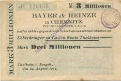 Jahnsdorf - Köhler, J. W., & Co - 24.8.1923 - 3 Millionen Mark 