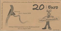 Remseck - Bank von Mini-Remseck, Kinderspielstadt - 3.8.2009 - 14.8.2009 - 20 Mini-Euro 