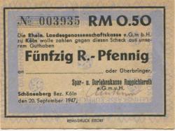 Ruppichteroth-Schönenberg - Spar- und Darlehnskasse eGmuH Ruppichteroth - 20.9.1947 - 50 Pfennig 