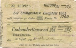Mohsdorf-Schweizerthal (heute: Burgstädt) - Kaufmann, Wilhelm, Textilwerke - 10.8.1923 - 100000 Mark