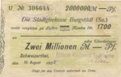 Mohsdorf-Schweizerthal (heute: Burgstädt) - Kaufmann, Wilhelm, Textilwerke - 10.8.1923 - 2 Millionen Mark