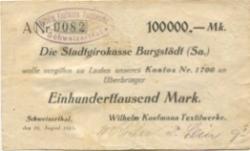 Mohsdorf-Schweizerthal (heute: Burgstädt) - Kaufmann, Wilhelm, Textilwerke - 16.8.1923 - 100000 Mark