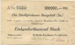 Mohsdorf-Schweizerthal (heute: Burgstädt) - Kaufmann, Wilhelm, Textilwerke - 16.8.1923 - 100000 Mark