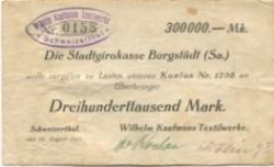 Mohsdorf-Schweizerthal (heute: Burgstädt) - Kaufmann, Wilhelm, Textilwerke - 16.8.1923 - 300000 Mark