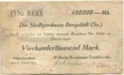 Mohsdorf-Schweizerthal (heute: Burgstädt) - Kaufmann, Wilhelm, Textilwerke - 16.8.1923 - 400000 Mark