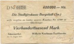 Mohsdorf-Schweizerthal (heute: Burgstädt) - Kaufmann, Wilhelm, Textilwerke - 16.8.1923 - 400000 Mark
