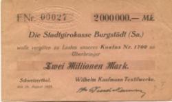 Mohsdorf-Schweizerthal (heute: Burgstädt) - Kaufmann, Wilhelm, Textilwerke - 16.8.1923 - 2 Millionen Mark