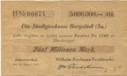 Mohsdorf-Schweizerthal (heute: Burgstädt) - Kaufmann, Wilhelm, Textilwerke - 16.8.1923 - 5 Millionen Mark