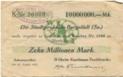 Mohsdorf-Schweizerthal (heute: Burgstädt) - Kaufmann, Wilhelm, Textilwerke - 27.8.1923 - 10 Millionen Mark