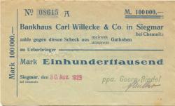 Siegmar (heute: Chemnitz) - Riedel, Georg, (Trikotagenfabrik) - 30.8.1923 - 100000 Mark