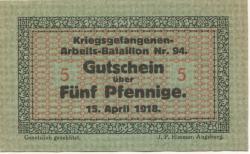 * - Kriegsgfangenen-Arbeits-Bataillon 94 - 15.4.1918 - 5 Pfennig 