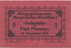 * - Kriegsgfangenen-Bergarbeiter-Bataillon I - 15.12.1917 - 5 Pfennig