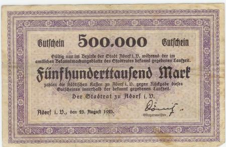 Adorf - Stadt - 25.8.1923 - 500000 Mark 