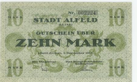 Alfeld - Stadt - 1.12.1918 - 1.2.1919 - 10 Mark 