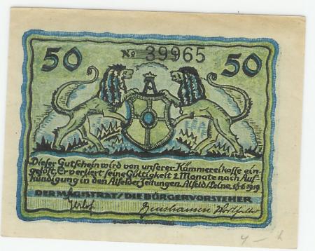 Alfeld - Stadt - 18.6.1919 - 50 Pfennig 