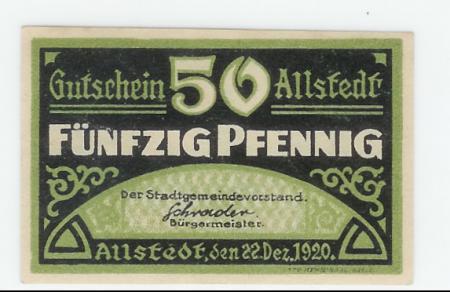 Allstedt - Stadt - 22.12.1920 - 50 Pfennig 