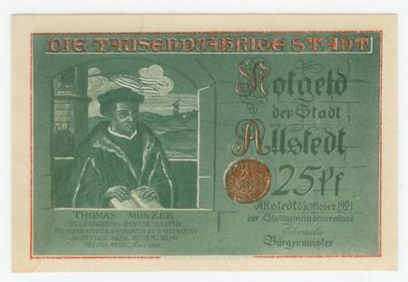 Allstedt - Stadt - 1.10.1921 - 25 Pfennig 